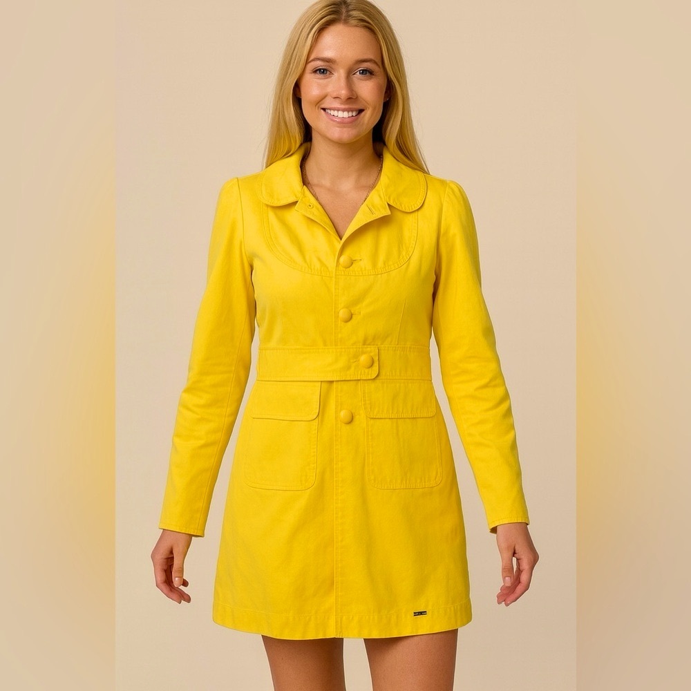 Roxy Bright Yellow Mod Trench Coat – Retro 60s Style